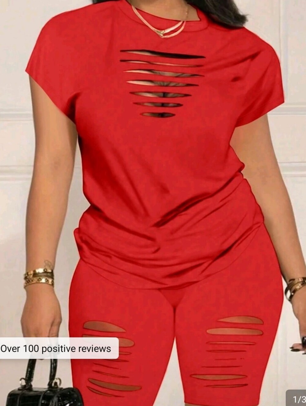 SHEIN Red Distressed Short Set